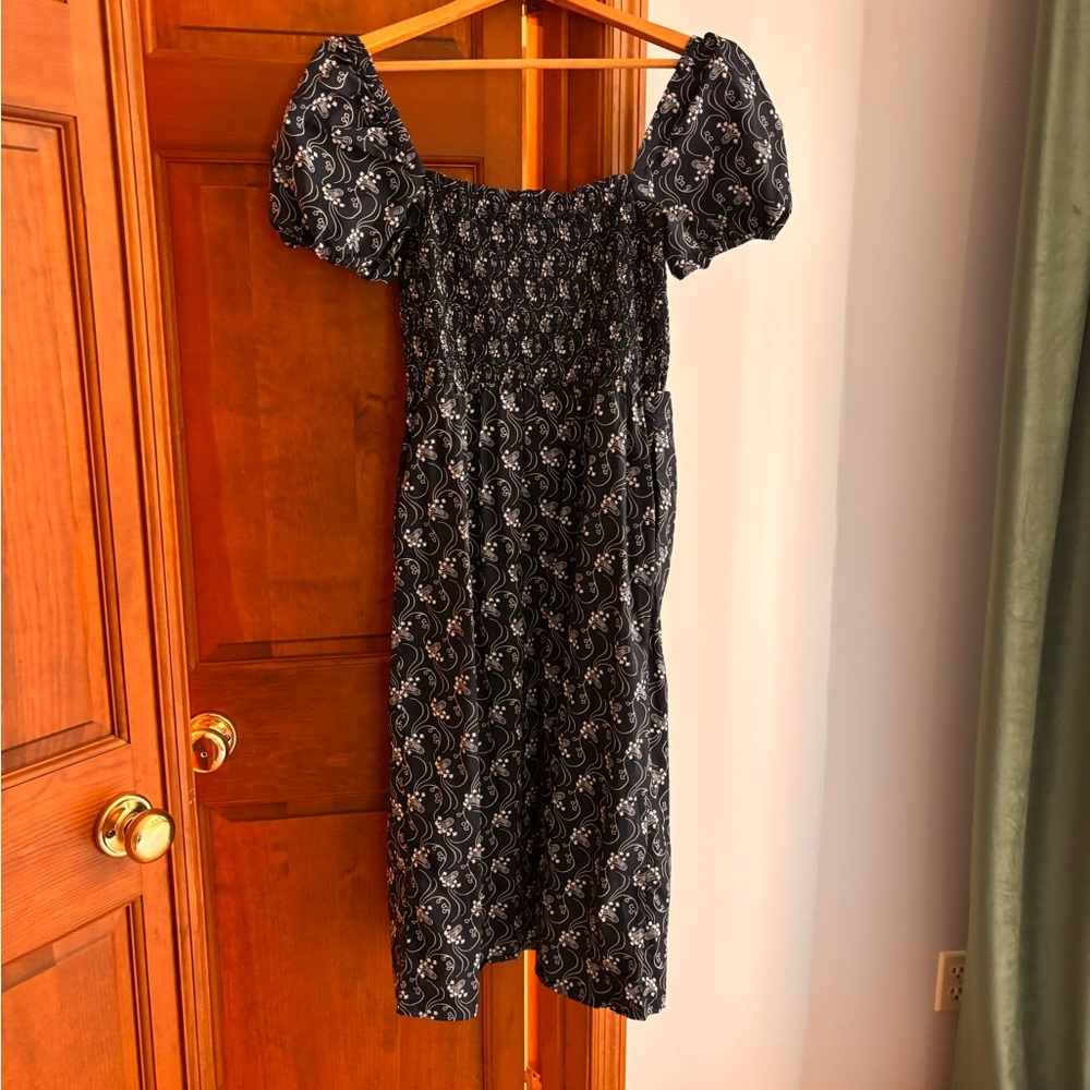 J.Crew Smocked Square Neck Puff Sleeve Midi Dress
